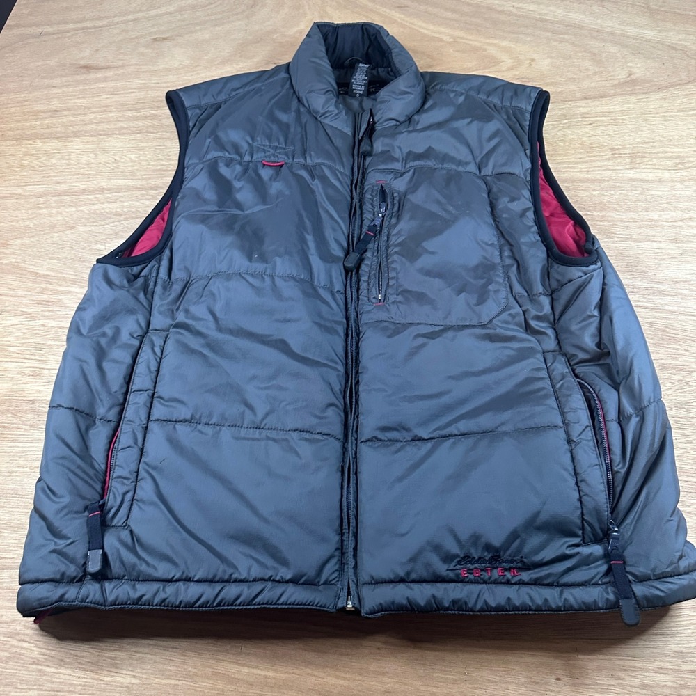 Eddie Bauer Vintage EBTEK Puffer Vest Mens Large Dk Gray Full Zip Outdoor Hiking